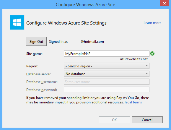 Signed in to Azure